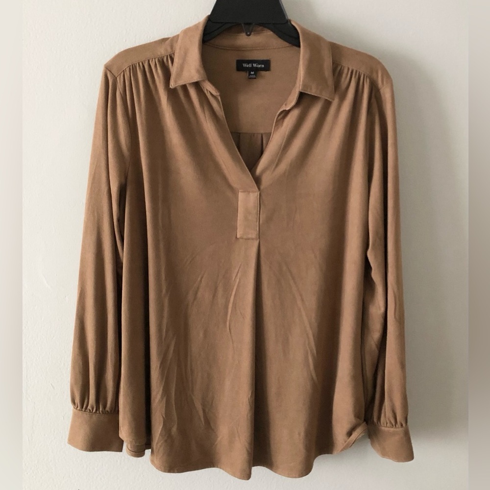 Well Worn Tan Collared Long-Sleeve Top